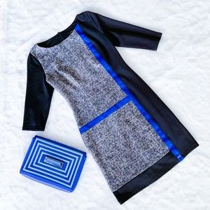 Stretch Mini Dress Modern Little Black Short Dress Grey Blue Accents 3/4 sleeve